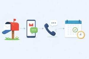 An image with the steps of From Mailbox to Meeting: A formula for Pleasantly Persistent Follow Up