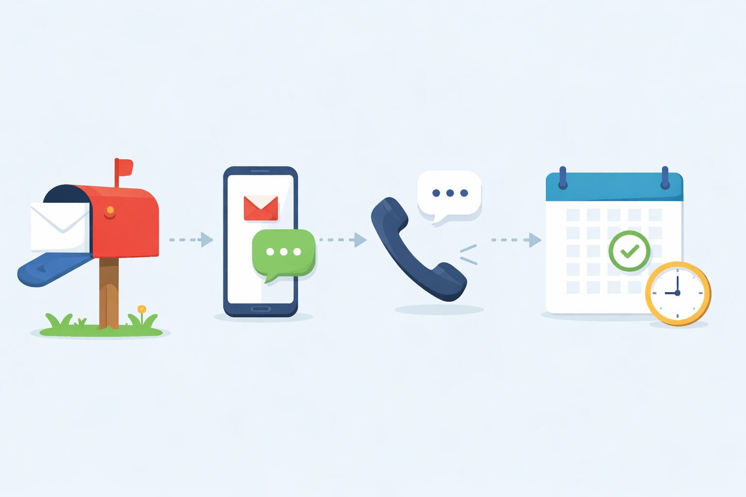 An image with the steps of From Mailbox to Meeting: A formula for Pleasantly Persistent Follow Up