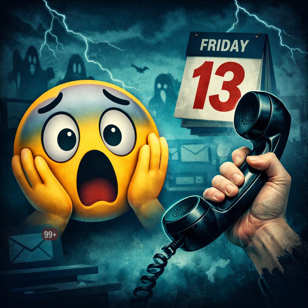 Scared emoji looking at the phone being offered more scared of the phone than the date of Friday the 13th