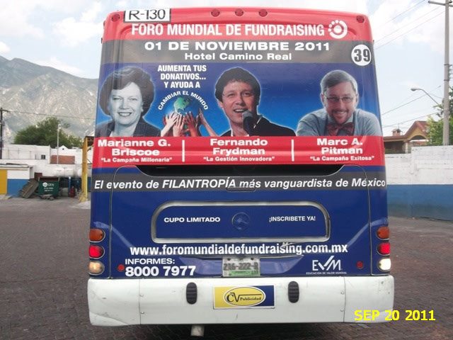 Marc A. Pitman on the fundraising bus in Monterrey, Mexico